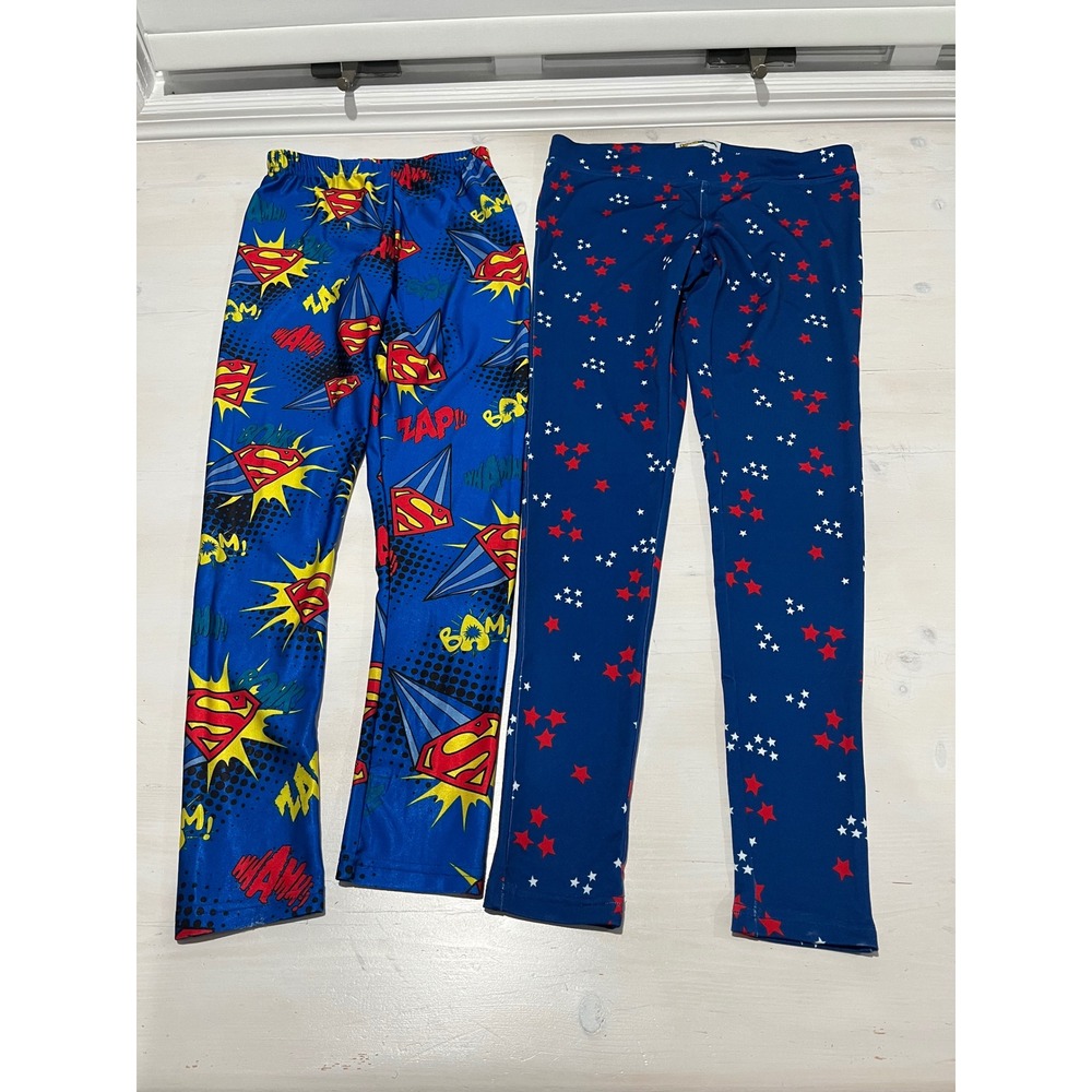 Lot of 2 leggings Tipsy Elves Size S Blue Red‎ White & Comic Book Superman